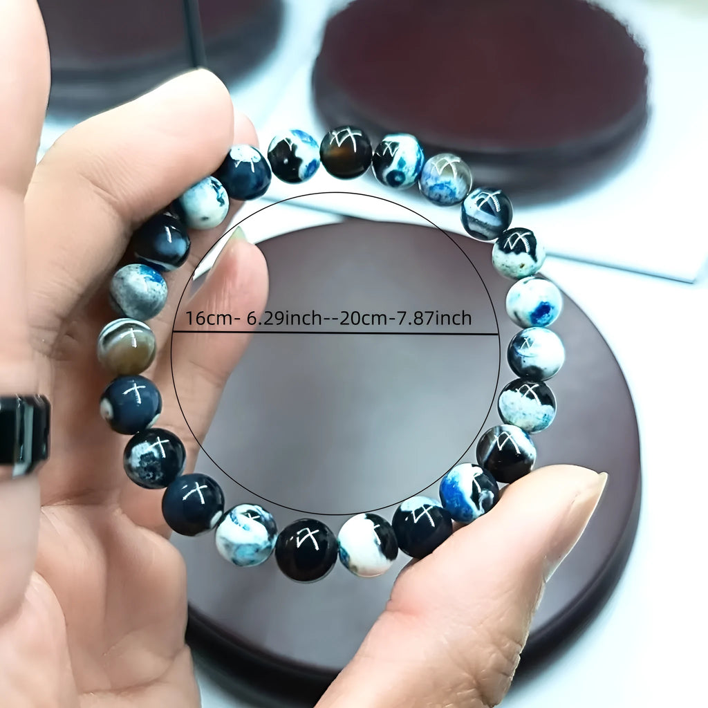 Handmade natural agate bracelet with 8mm round beads and Bohemian style glass elements