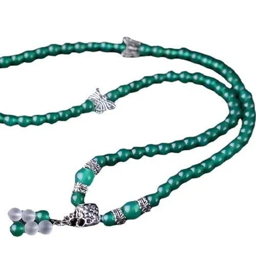 Green agate multi-layer women's bracelet with three circles of 6mm beads