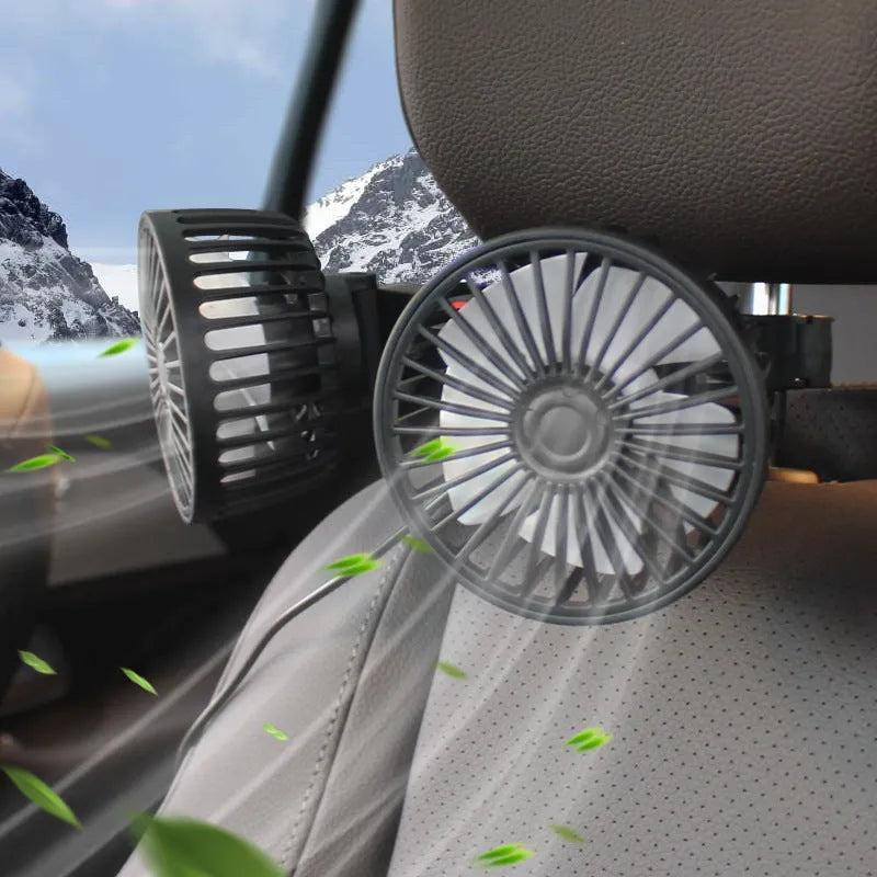 Black car USB rear seat fan with adjustable head for backseat cooling