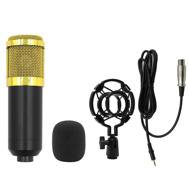 BM800 capacitor microphone set with cantilever bracket for mobile phone recording in black and gold colour