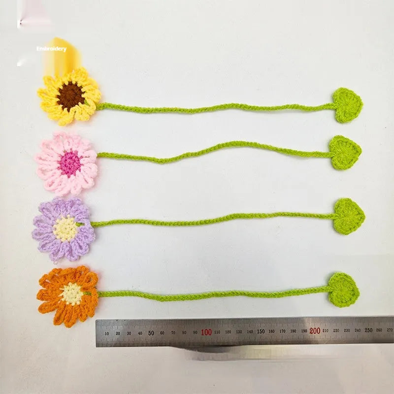 Hand-crocheted 4-strand wool bookmark with flexible wire in multiple colour options