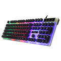 White or black 104-key wired RGB backlit waterproof gaming keyboard on a desk
