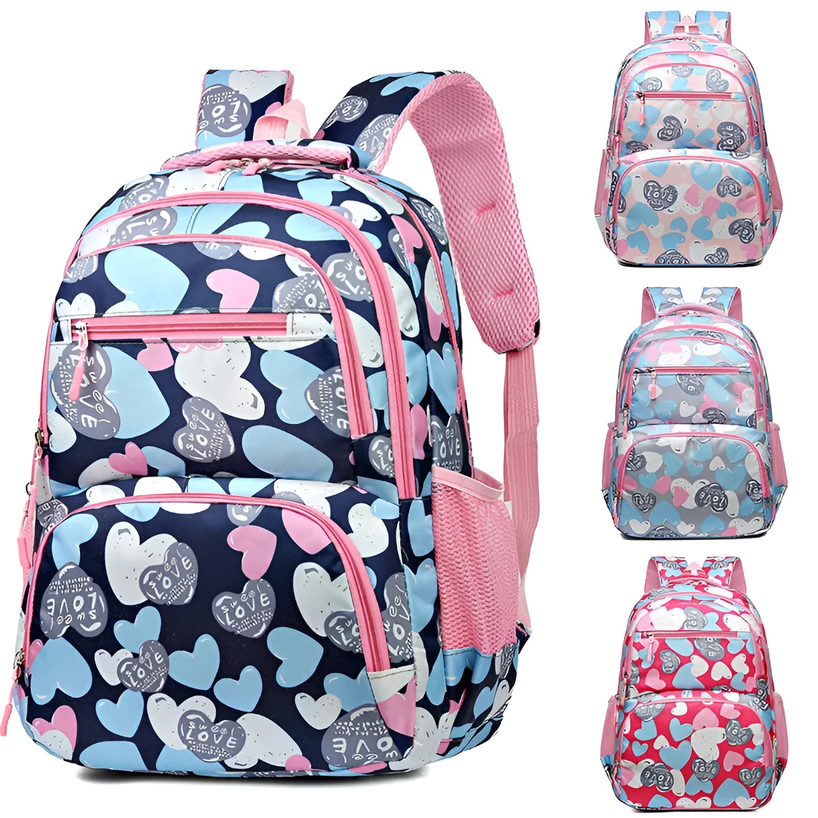 Student backpack with air pillow belt system in blue colour showing large main compartment