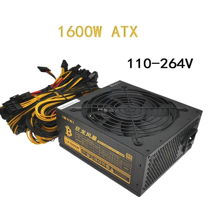 Black 110V server power supply with 2000W capacity, active PFC, and multiple GPU interfaces