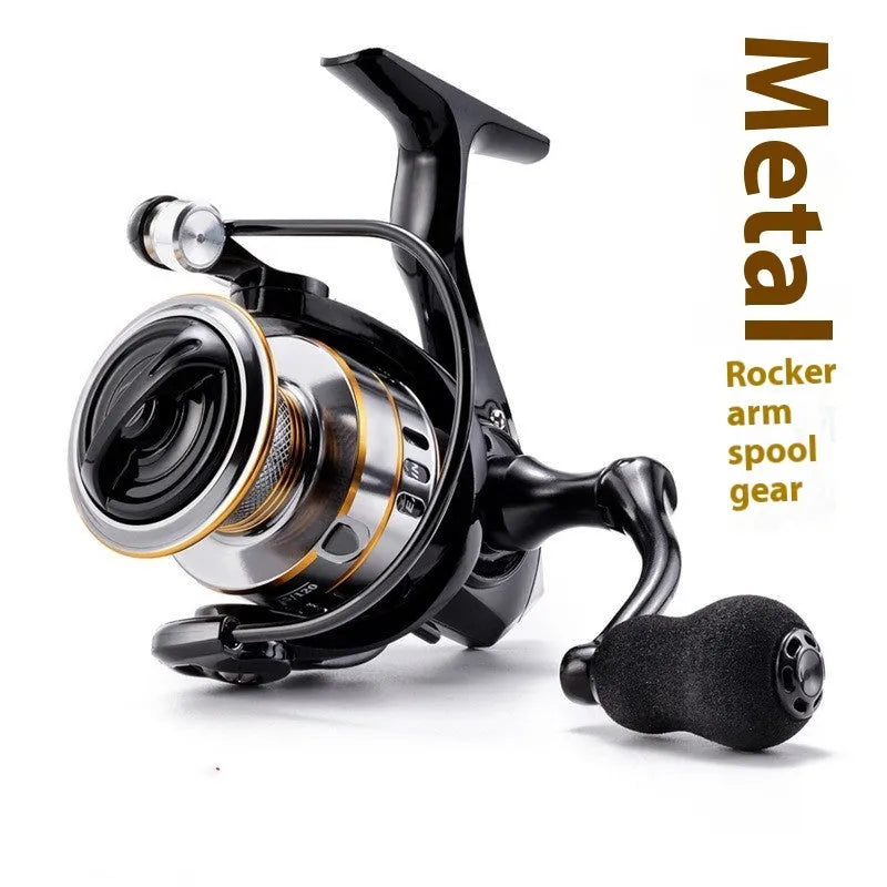 All-metal spinning fishing reel with EVA grip handle and no-gap design