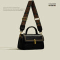 Women's textured PU messenger bag in square vertical shape with sandwich pocket and sewing thread detailing