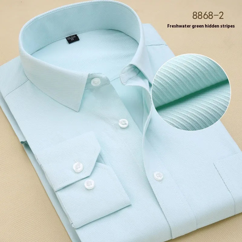 Men's black slim fit cotton business shirt with long sleeves and cardigan style design