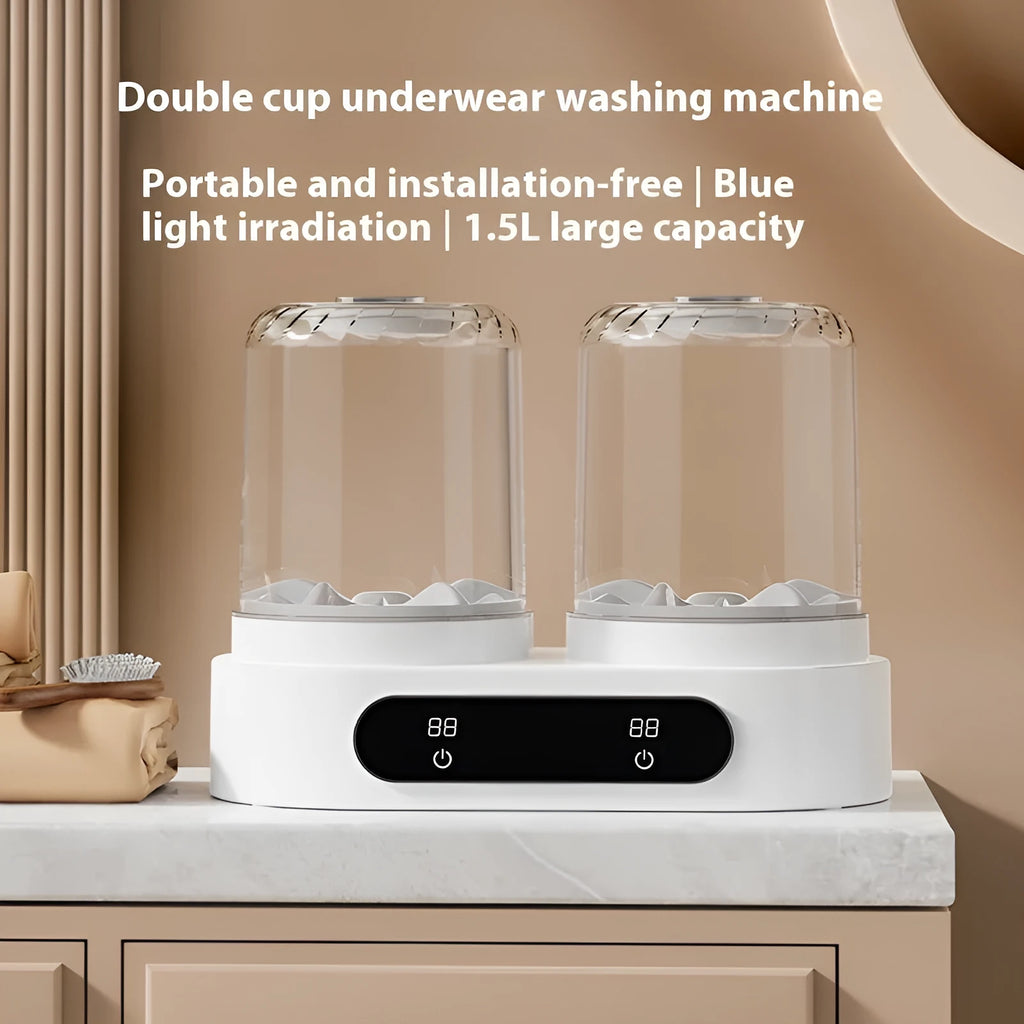 White double bucket USB mini portable washing machine for laundry and delicates.