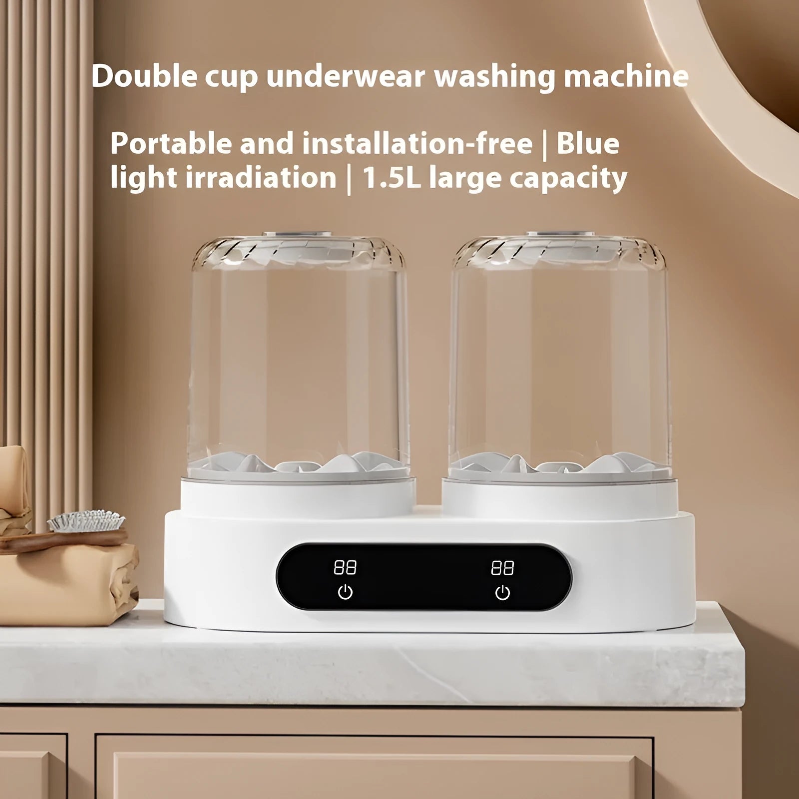 White double bucket USB mini portable washing machine for laundry and delicates.