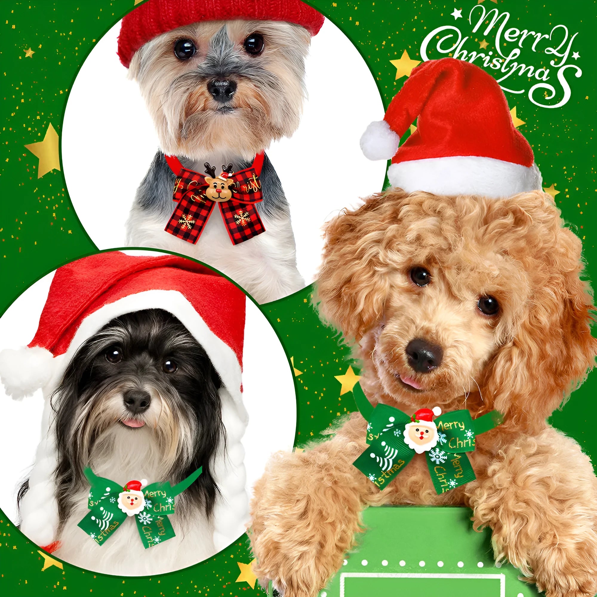 Red and green Christmas pet bow tie accessory for dogs or cats with British style design