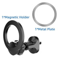 Black magnetic car phone holder mounted on car air vent with O-ring bracket