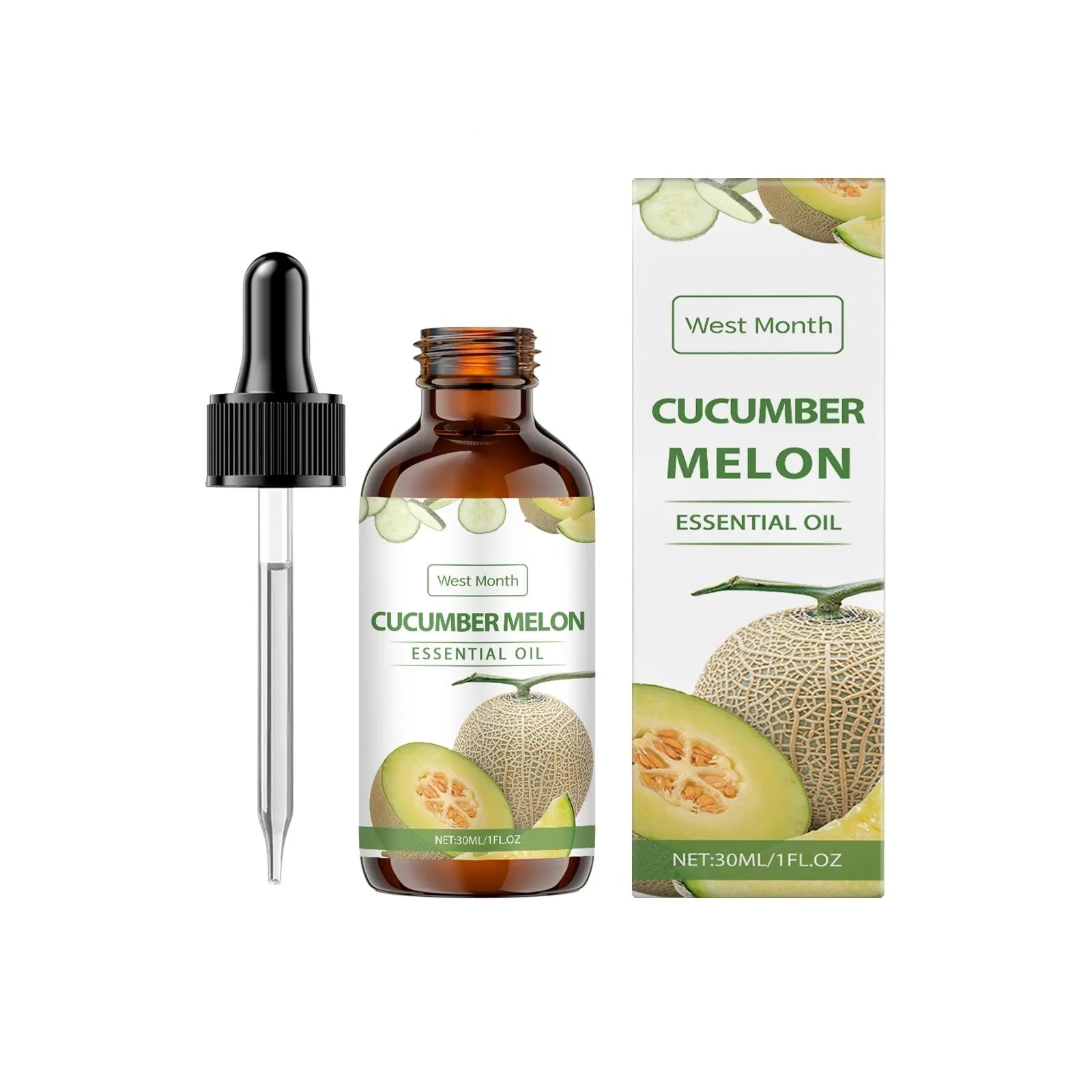 Cucumber melon essential oil bottle with natural extracts for facial skincare treatment