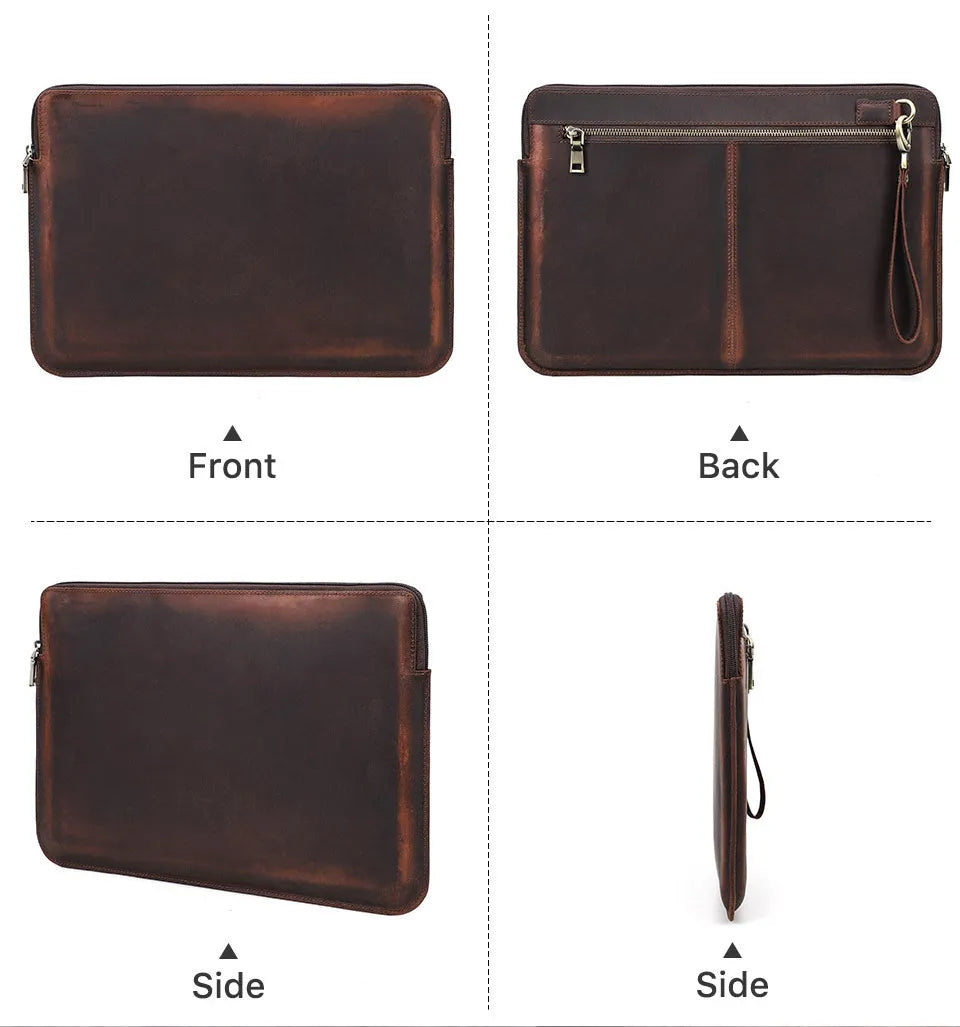 Brown Crazy Horse leather zipper computer bag for MacBook Pro 15.4 inch