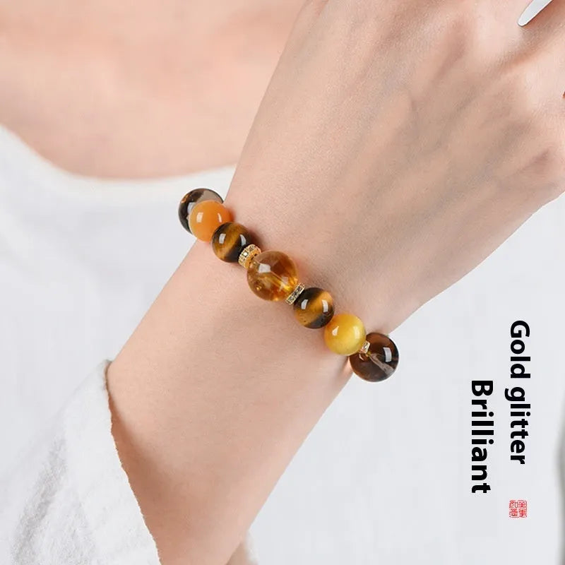 Natural yellow tower crystal string beads bracelet with 10mm Jinba large comprehensive design