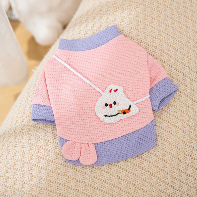 Cartoon bear print pet dog hoodie for small dogs in pink colour, lightweight and machine washable