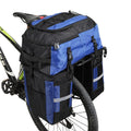 70 litre capacity blue polyester bicycle rear storage frame bag for long-distance touring.