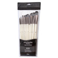 10 pearl white oil painting brushes with wooden handles and nylon bristles