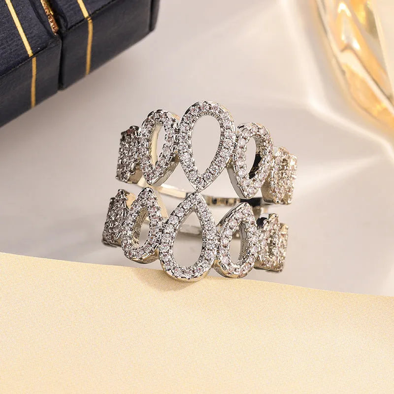 Gold plated copper ring with inlaid hexagon cubic zirconia stone, women's size 8, colour KYRA01804
