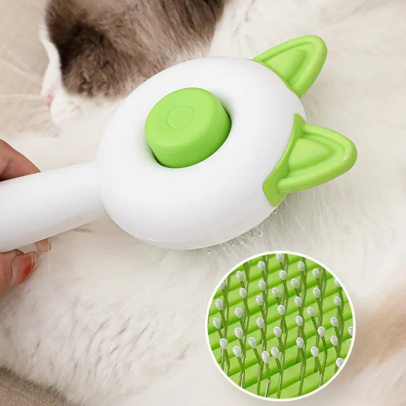 Self-cleaning pet hair comb for cats in greenish white and orange white colour options