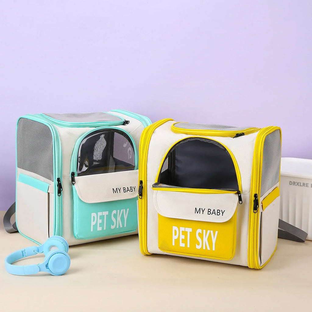 Oxford cloth breathable pet backpack in green for outdoor use
