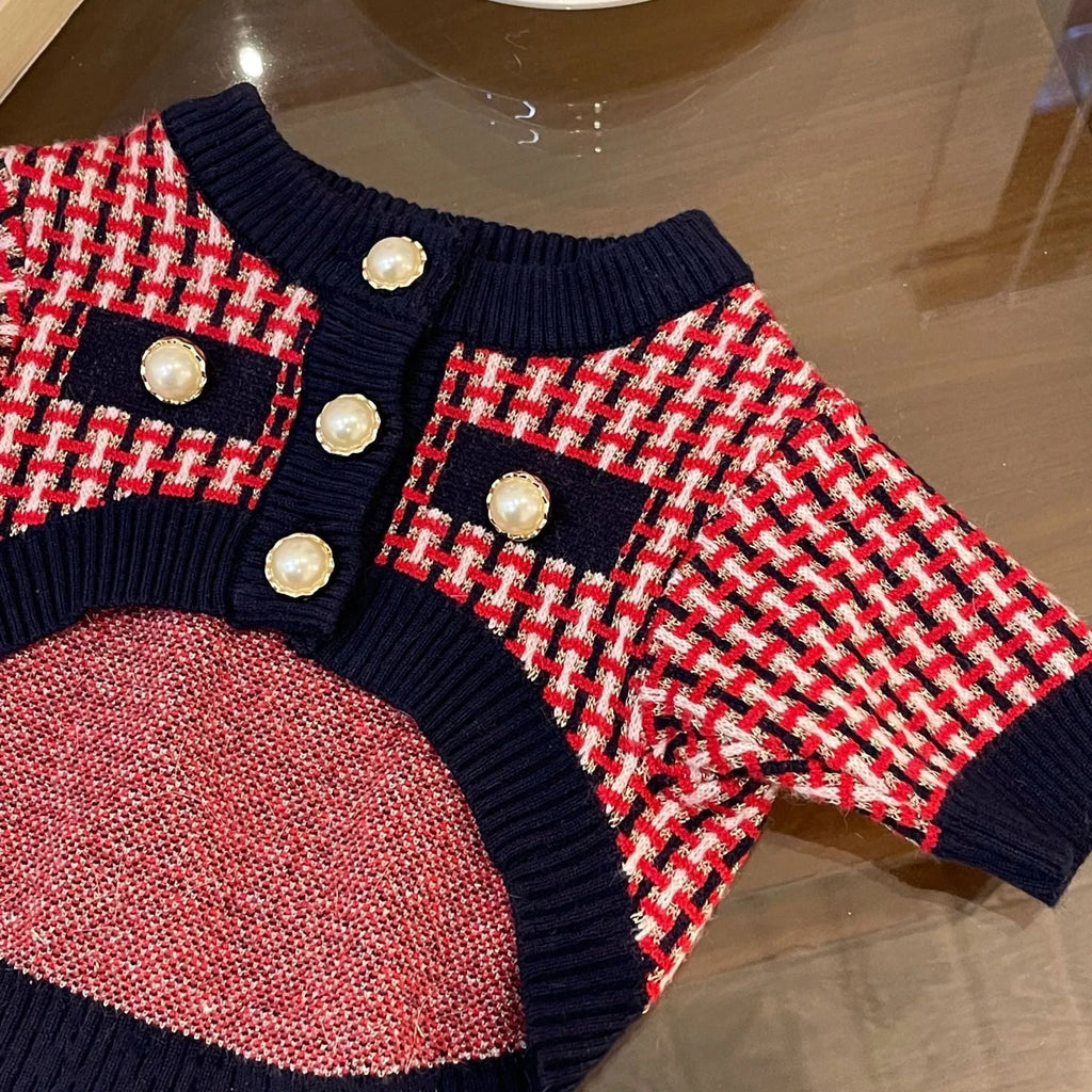 Red wool winter dog sweater with cute print for small and large dogs