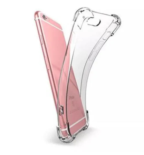 Transparent flexible TPU plastic case for iPhone on a table.