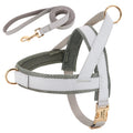 Personalized nylon dog harness leash set with bow tie, adjustable, in blue coffee grey red, sizes XS to L