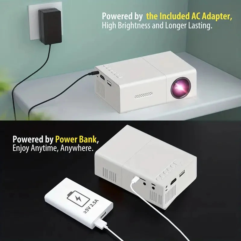 M100 mini LED home projector in black or white with remote control and 100-inch projection capability