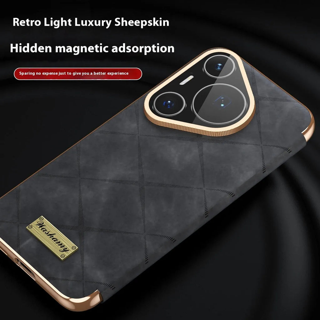 Electroplated diamond grid Huawei phone case with embossed imitation leather in three colour options