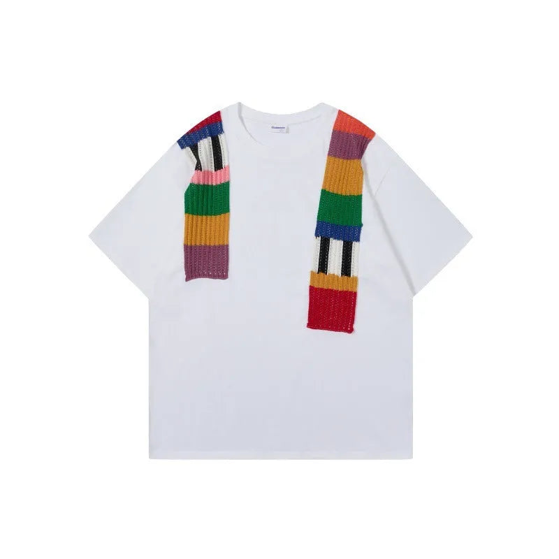 Loose fit cotton t-shirt with colour block patchwork and large letter graphic design