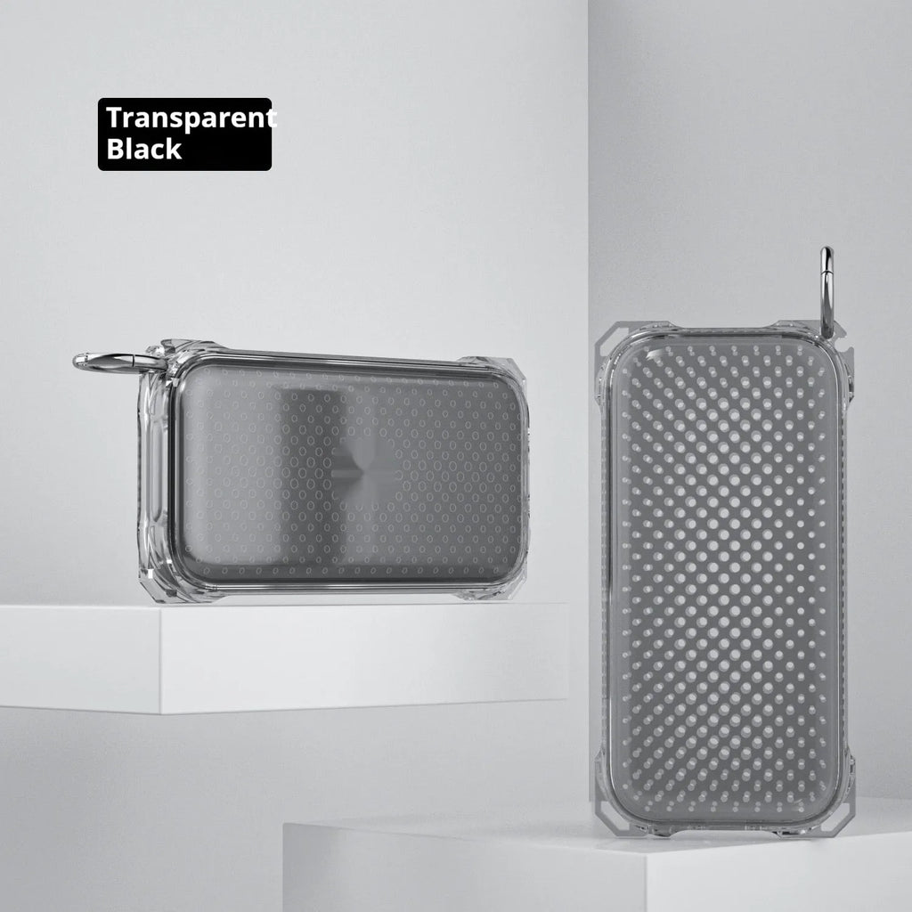 Drop-resistant TPU battery protective sleeve for Vision Pro in transparent gray with round buckle and cord