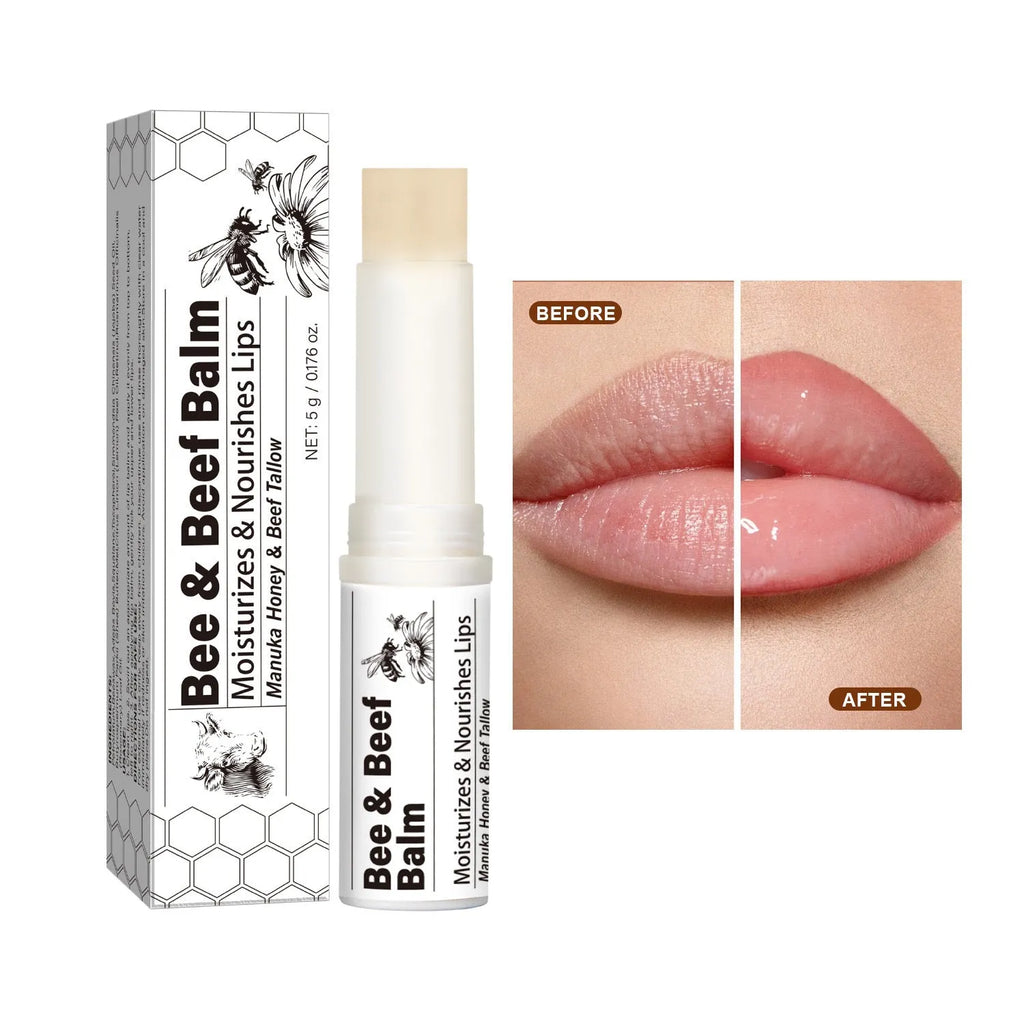 Organic Grass-fed Beef Fat Lip Balm in a 5g silver tin, 83mm tall.