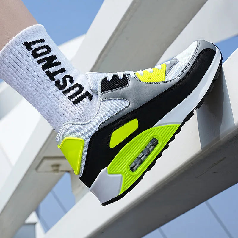 Breathable sports and leisure shoes for men women in white blue moon colour with lace-up closure, EVA upper and rubber sole