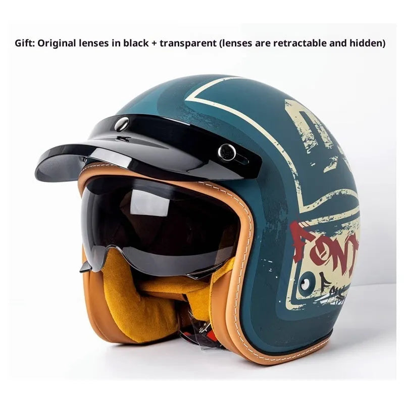 ABS motorcycle helmet with built-in goggles in beige for adult commuting