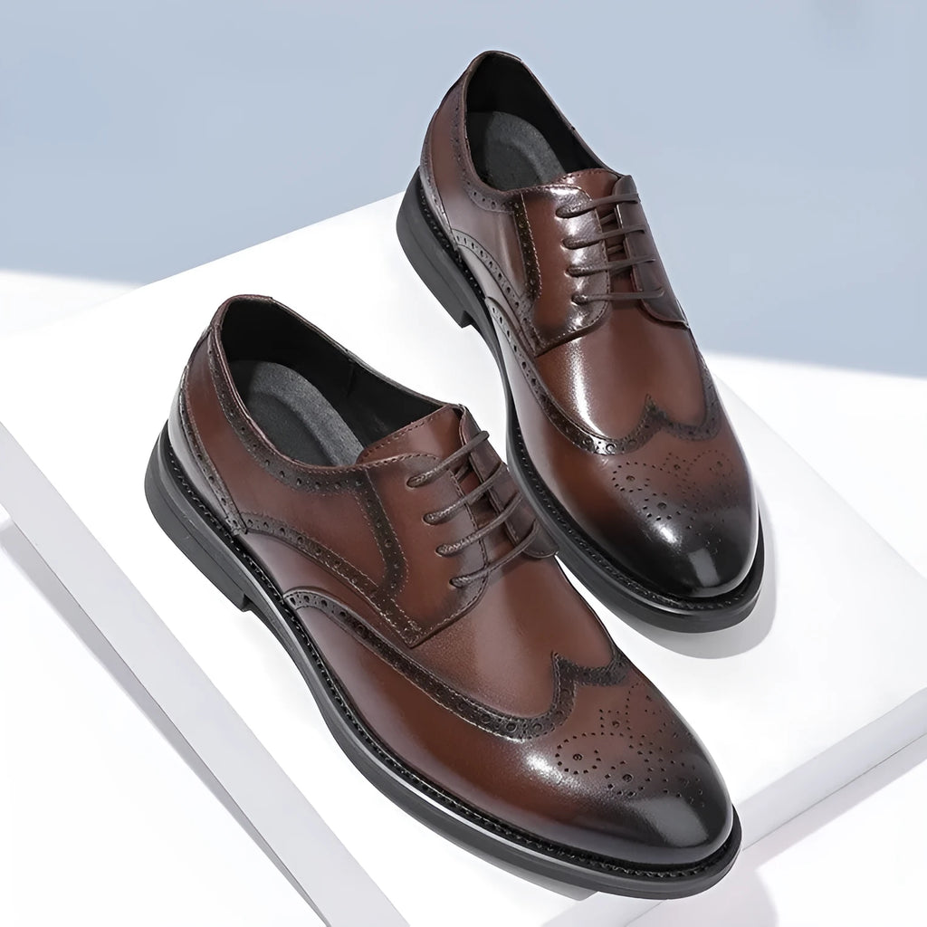 Men's black and brown brogue business shoes in PU leather, classic oxford style formal footwear