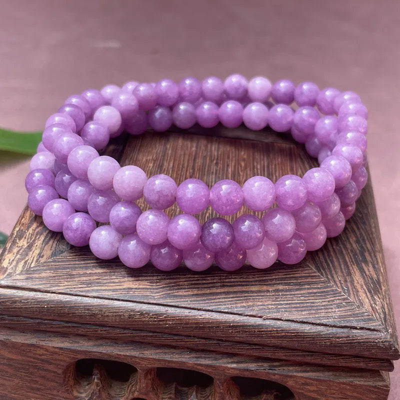 Purple Chinese-style quartz jade bracelet with single circle and three-circle bead options.