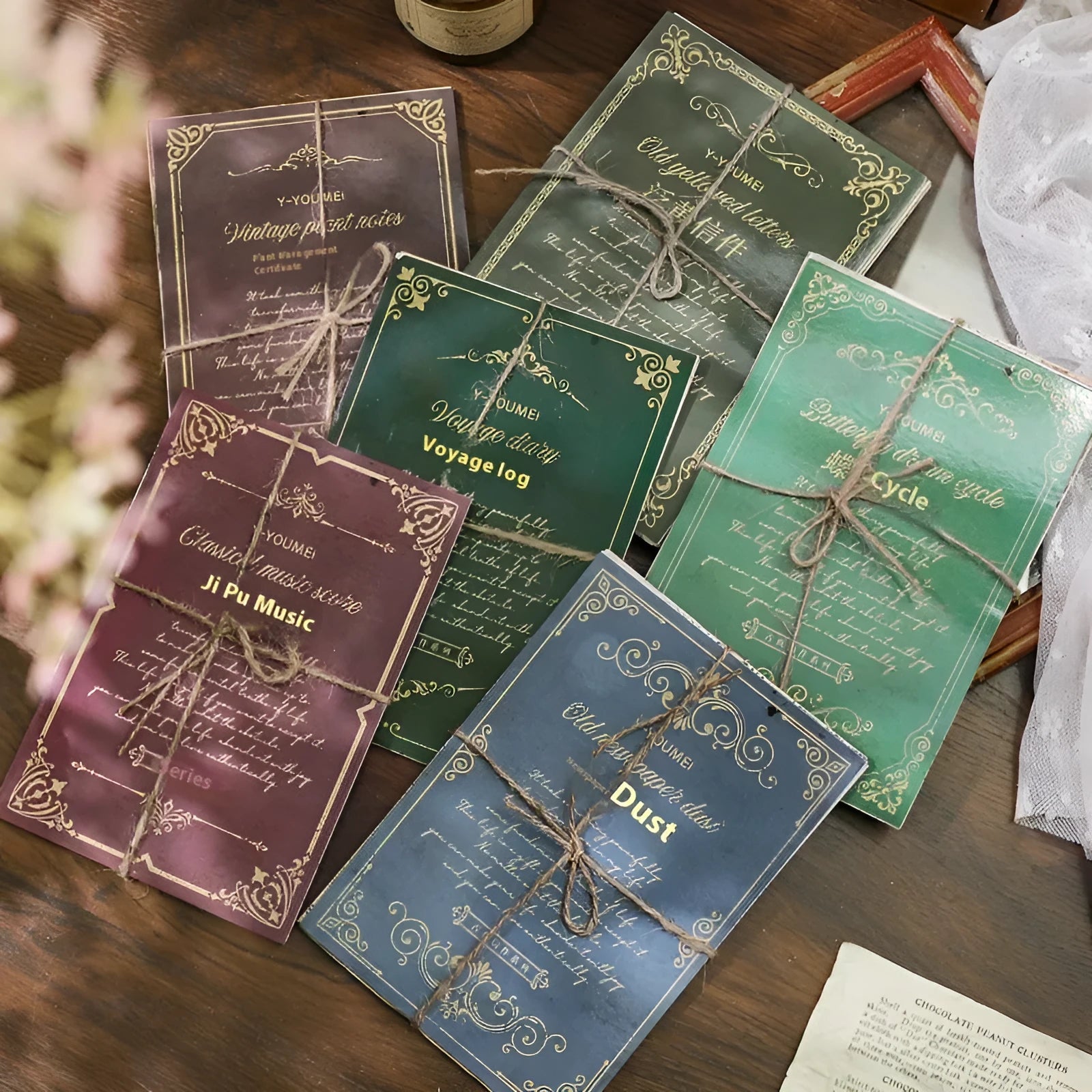 Retro-style decorative paper letters for notebook and diary decoration in six vintage colours