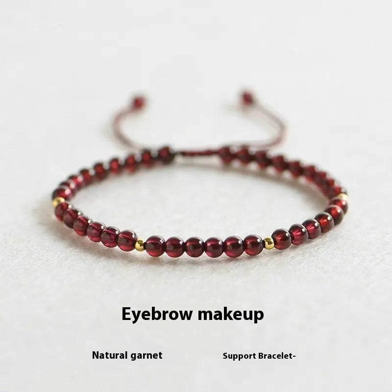 Hand-woven garnet Chinese bracelet with flexible wire red rope design