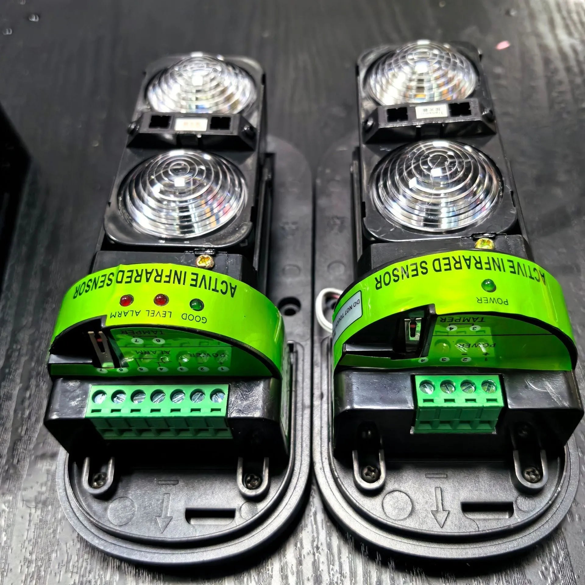 Black infrared anti-theft alarm detector pair for warehouse and commercial security