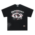 White retro hip hop letter print cotton t-shirt on hanger