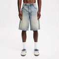 Men's light blue loose fit straight leg denim jeans showing front and back view