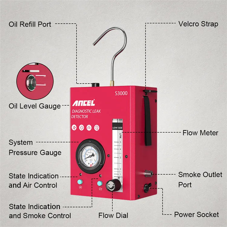S3000 model car vacuum leak detector tool with smoke detection for workshop diagnostics