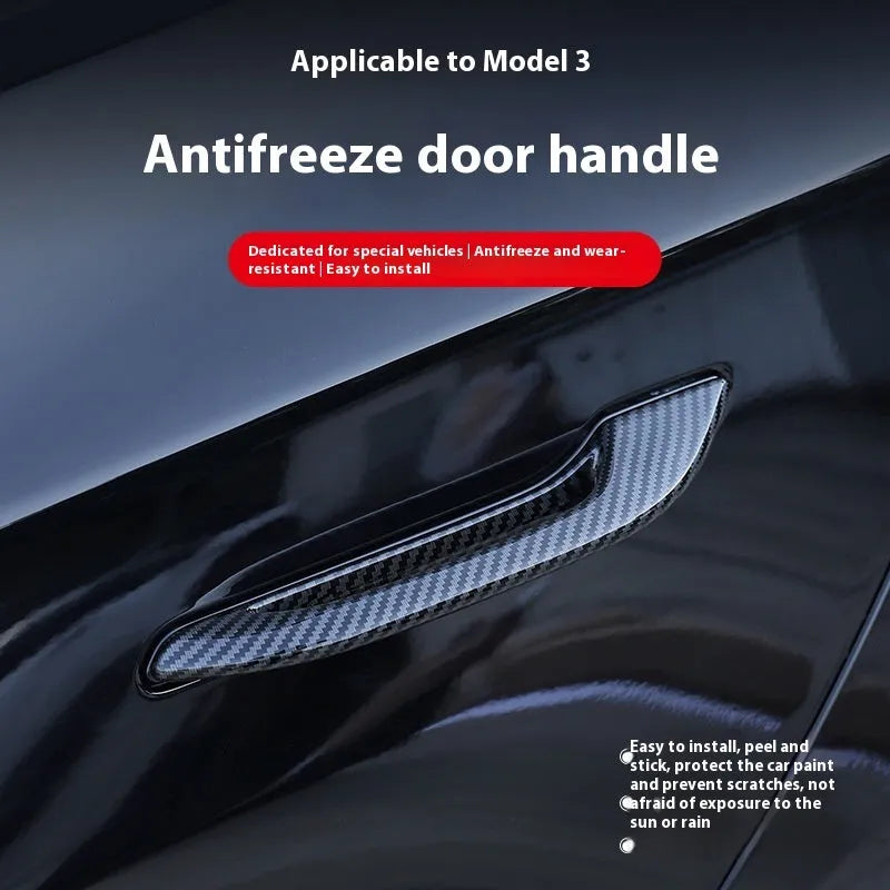 Tesla ABS door handle cover in light carbon fibre pattern, 215x80x20mm, for Model 3 and Model Y