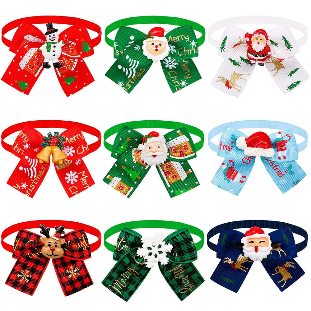 Red and green Christmas pet bow tie accessory for dogs or cats with British style design