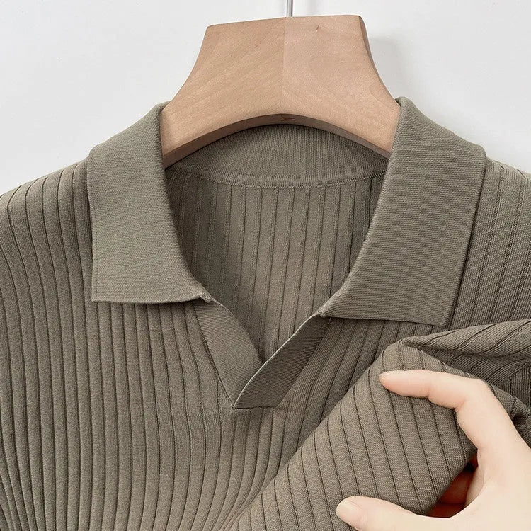 Men's mulberry silk lapel collar T-shirt in multiple colours with short sleeves