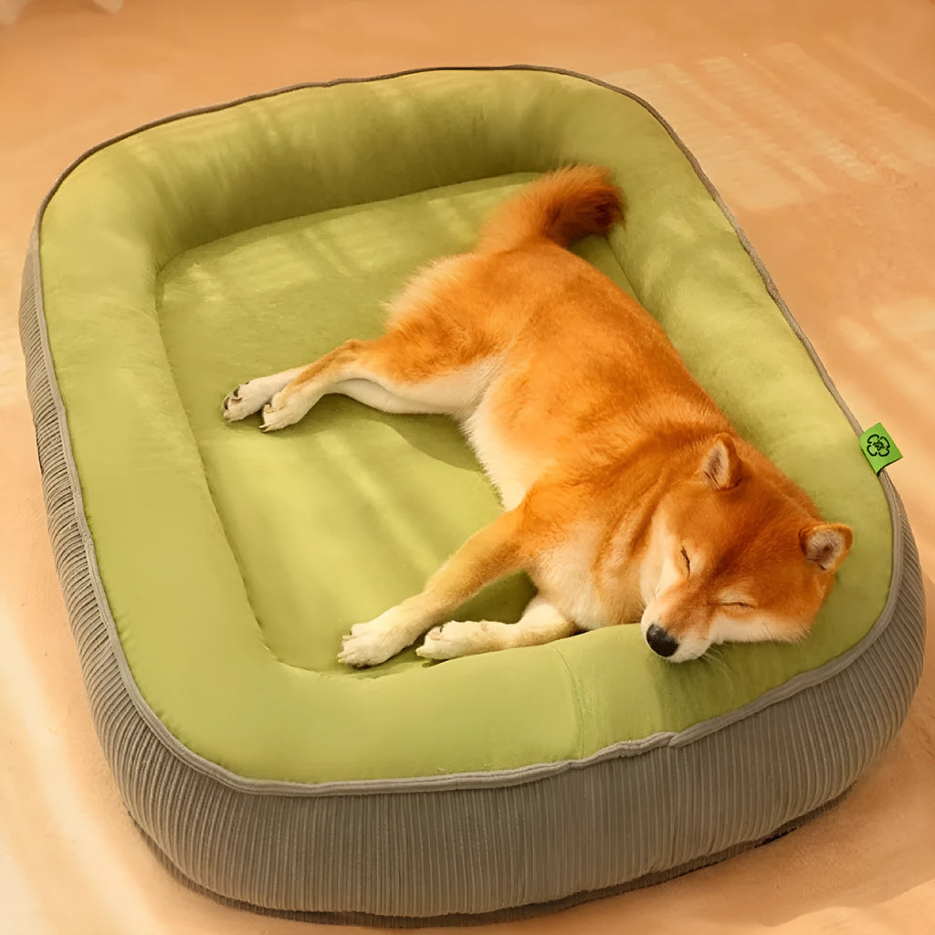 Home winter warm dog bed plush deep sleeping nest high neck protection light grey