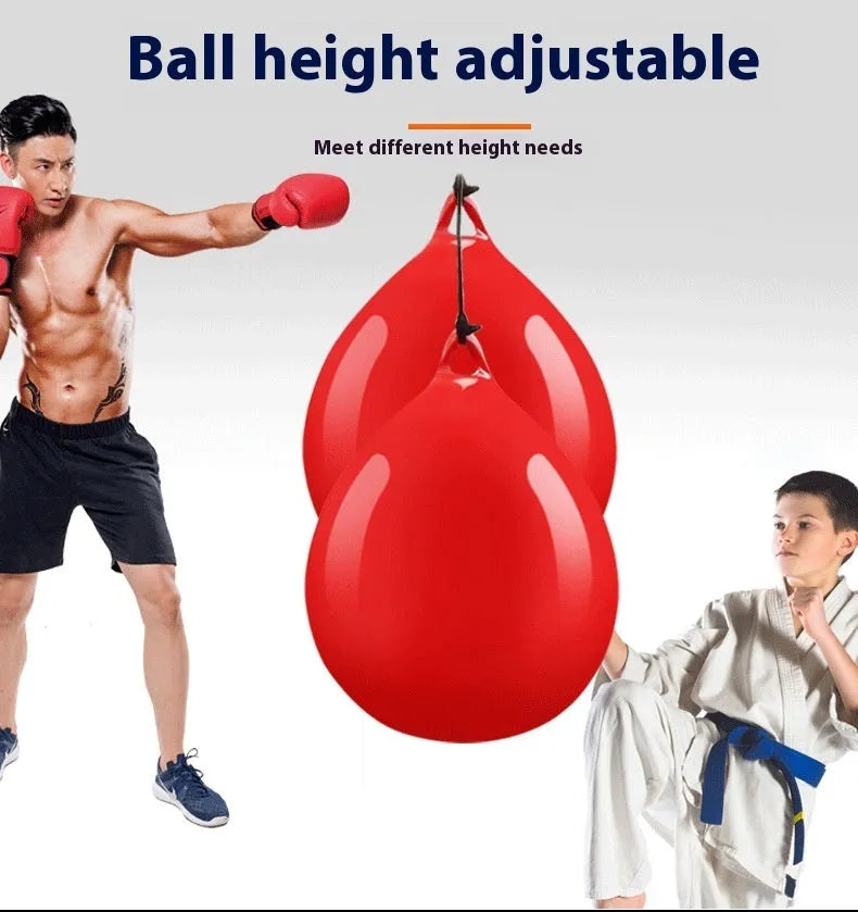 Red PVC water-filled boxing reaction ball with hook rope, 22 cm diameter for Sanda training