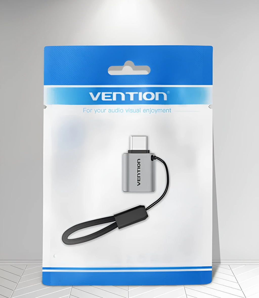 Grey aluminium USB 3.0 C Male to A Female OTG adapter with lanyard attachment