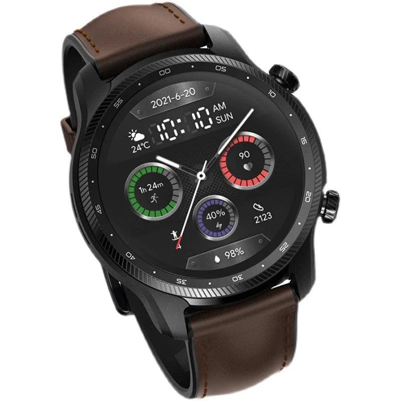 Ticwatch Pro X 47mm black smart watch with 4G LTE calling and dual-layer display on wrist