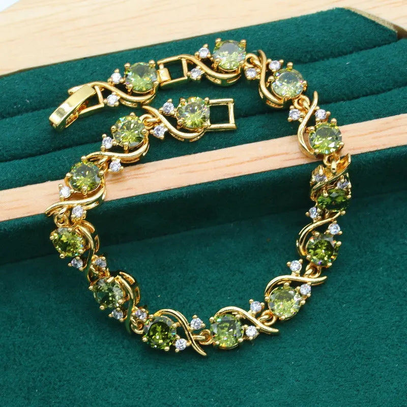 Women's rhinestone zircon jewellery suit with snake bone chain necklace, matching earrings and ring